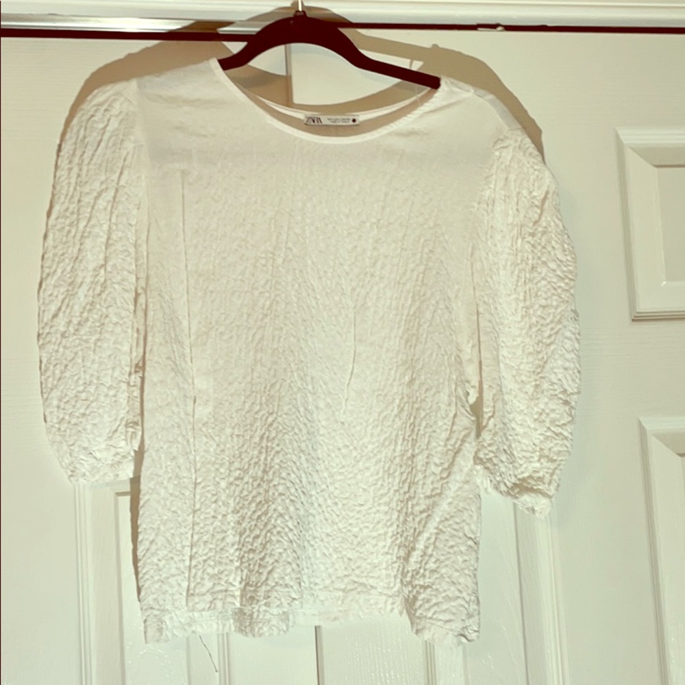 Zara crinkled puff sleeve blouse